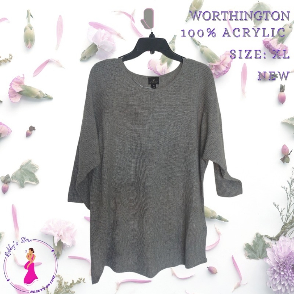 WORTHINGTON Sweater Grey Heather XL 100% Acrylic